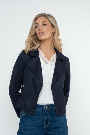 Carraig Donn Navy Suede Cropped Cover Up Jacket