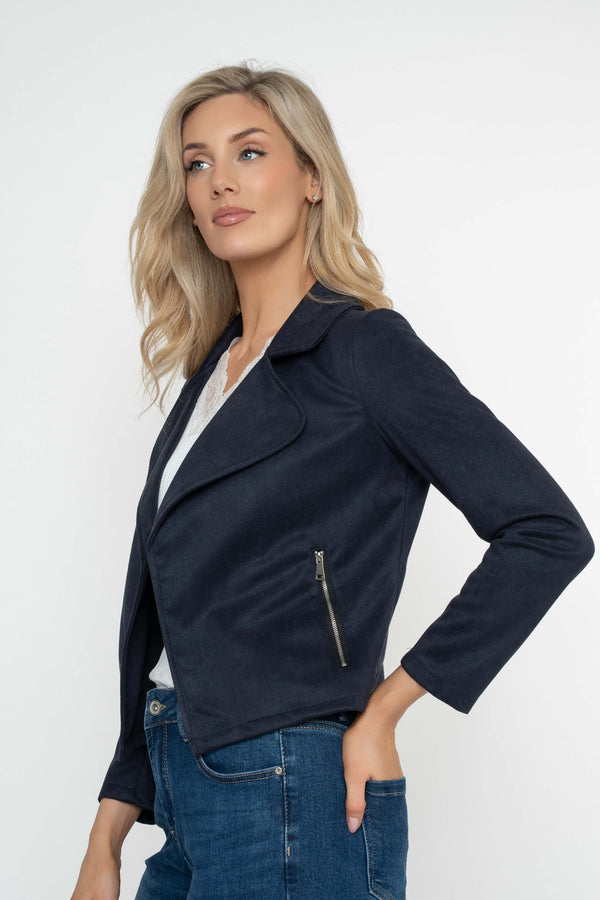 Carraig Donn Navy Suede Cropped Cover Up Jacket