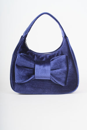 Carraig Donn Navy Velvet Bow Detail Mini Hobo Bag
