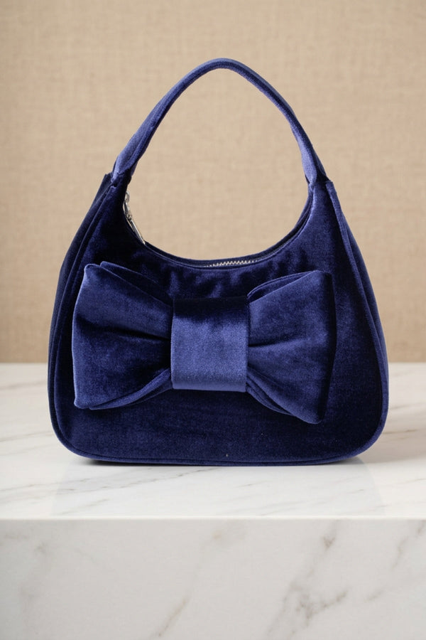 Carraig Donn Navy Velvet Bow Detail Mini Hobo Bag