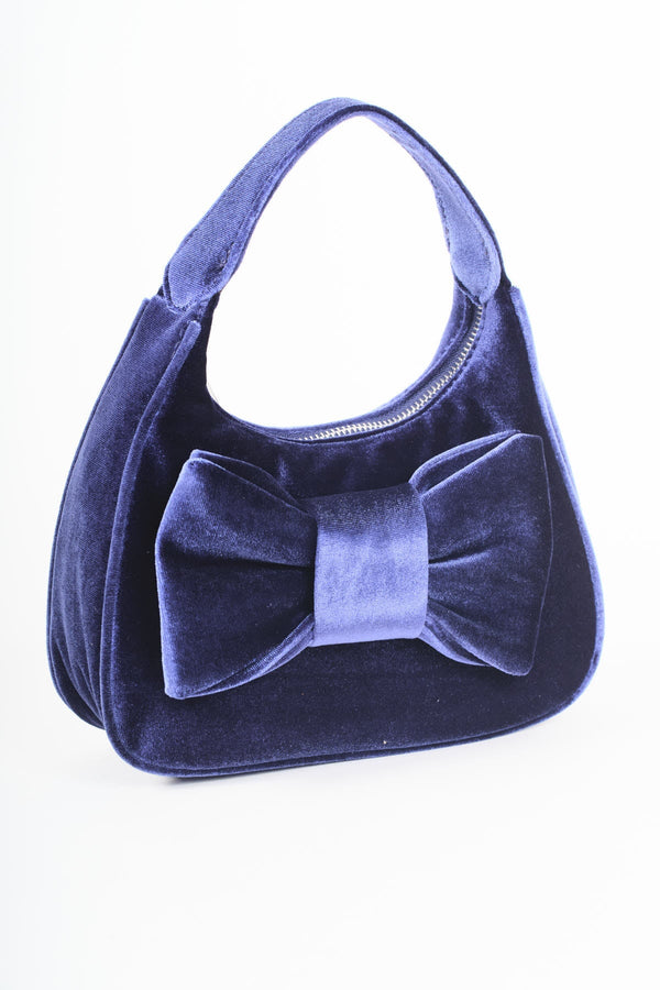 Carraig Donn Navy Velvet Bow Detail Mini Hobo Bag