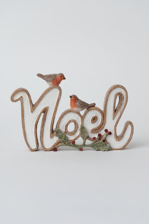 White Noel With Robin Couple Christmas Decorative Plaque