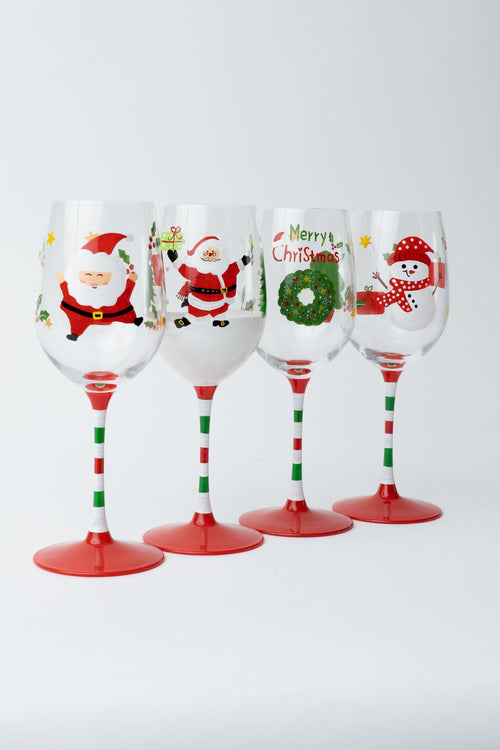 Set Of 4 Novelty Christmas Wine Glasses