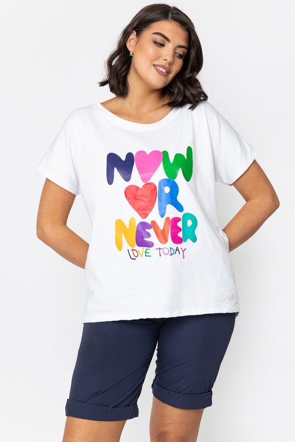 Carraig Donn Now or Never Print Dip Hem T-Shirt