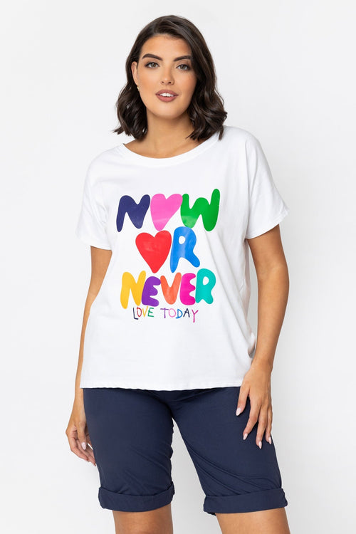 Now or Never Print Dip Hem T-Shirt