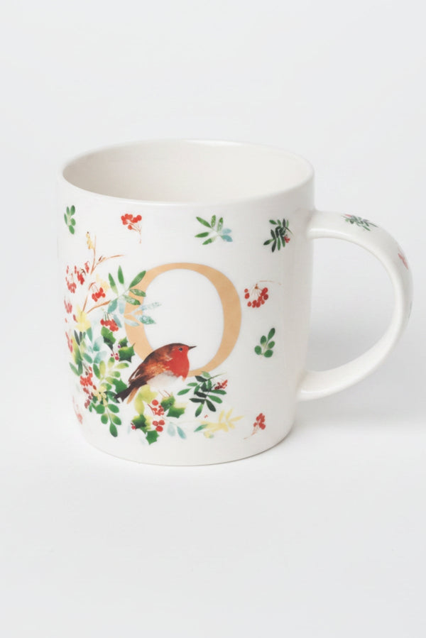 Carraig Donn O Christmas Robin Leaf New Bone China Alphabet Mug