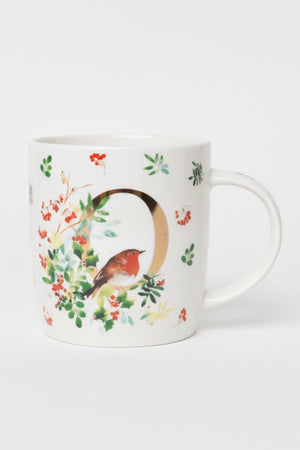 Carraig Donn O Christmas Robin Leaf New Bone China Alphabet Mug