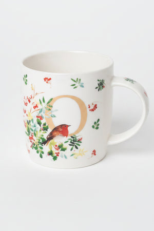O Christmas Robin Leaf New Bone China Alphabet Mug