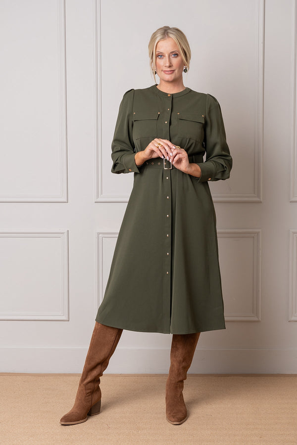 green belted shirt dress Olive Midi @ NY