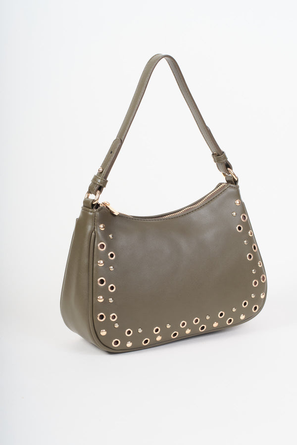 Carraig Donn Olive Green Eyelet & Stud Shoulder Bag