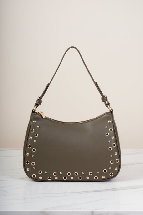 Carraig Donn Olive Green Eyelet & Stud Shoulder Bag