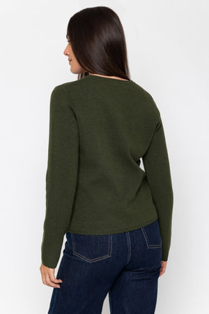 Carraig Donn Olive Green Knitted Regular Fit Scallop Detail Long Sleeve Cardigan