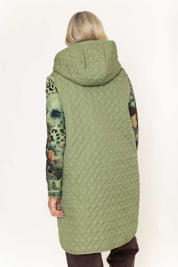 Carraig Donn Olive Green Quilted Longline Hooded Gilet