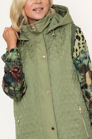 Carraig Donn Olive Green Quilted Longline Hooded Gilet