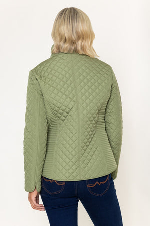 Carraig Donn Olive Green Quilted Short High Neck Long Sleeve Jacket