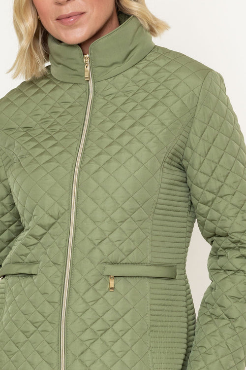 Carraig Donn Olive Green Quilted Short High Neck Long Sleeve Jacket