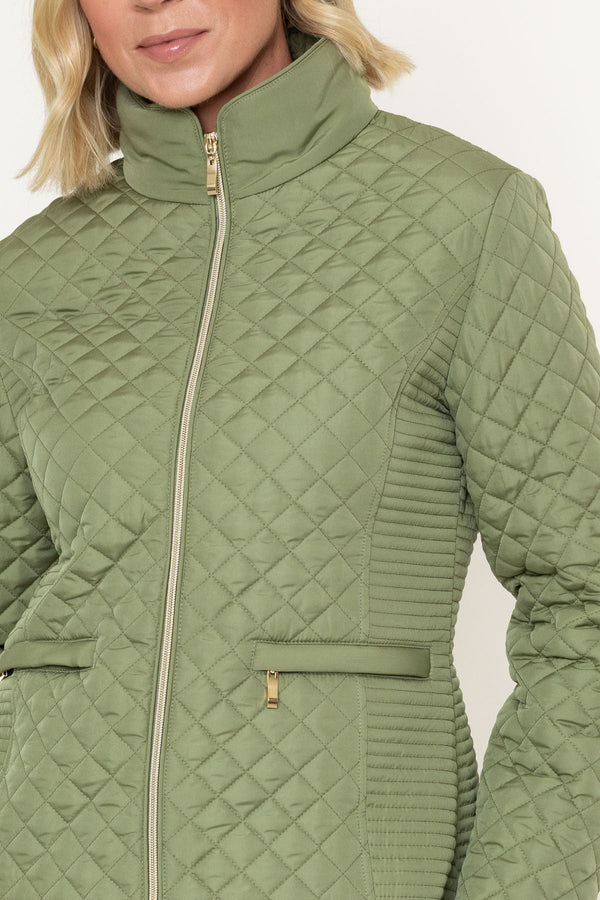 Carraig Donn Olive Green Quilted Short High Neck Long Sleeve Jacket