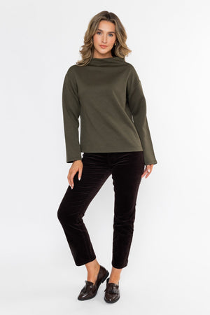 Carraig Donn Olive Green Textured High Neck Long Sleeve Top