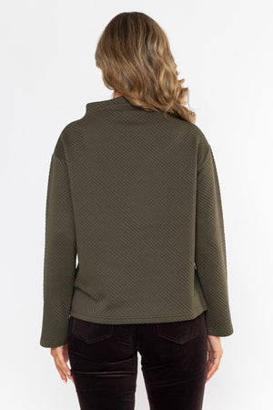 Carraig Donn Olive Green Textured High Neck Long Sleeve Top