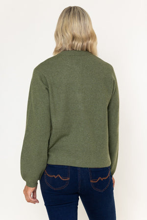 Carraig Donn Olive Pearl Button Long Sleeve Cardigan