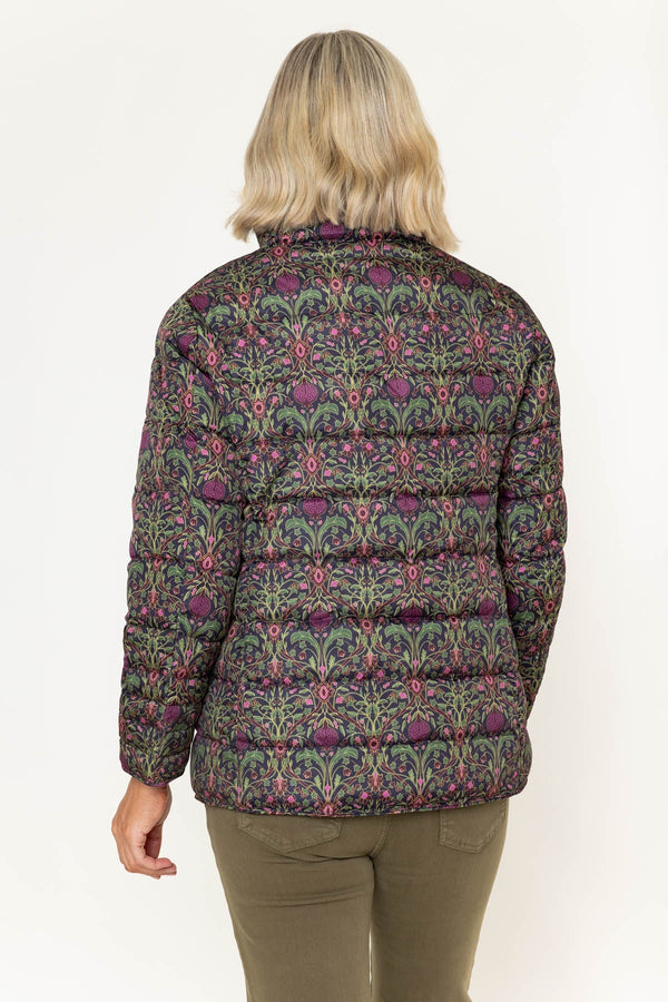 Carraig Donn Olive Printed Quilted High Neck Zip Pocket Jacket