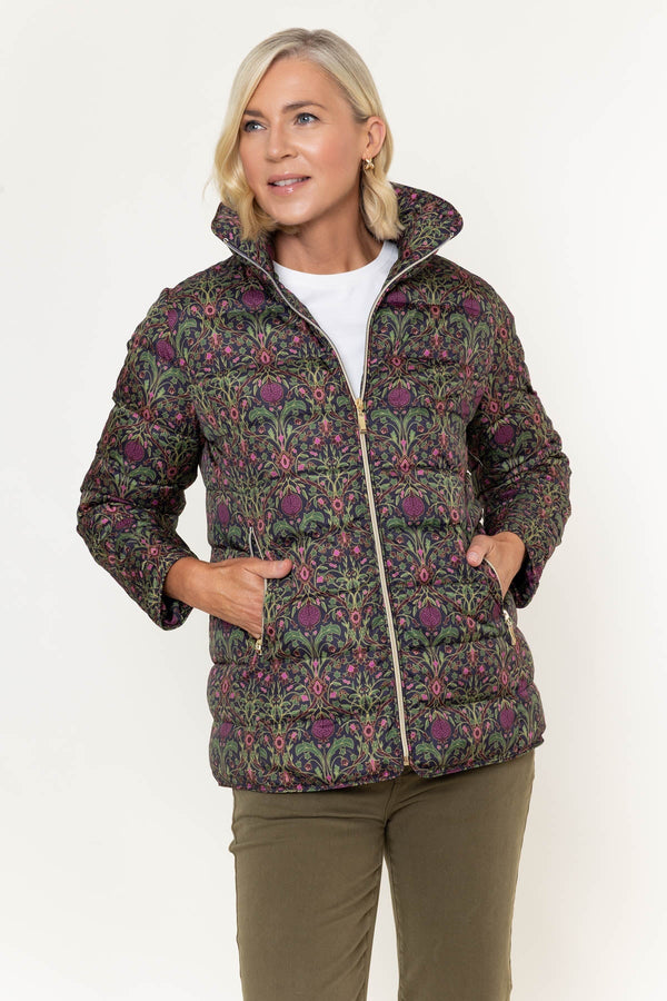 Carraig Donn Olive Printed Quilted High Neck Zip Pocket Jacket
