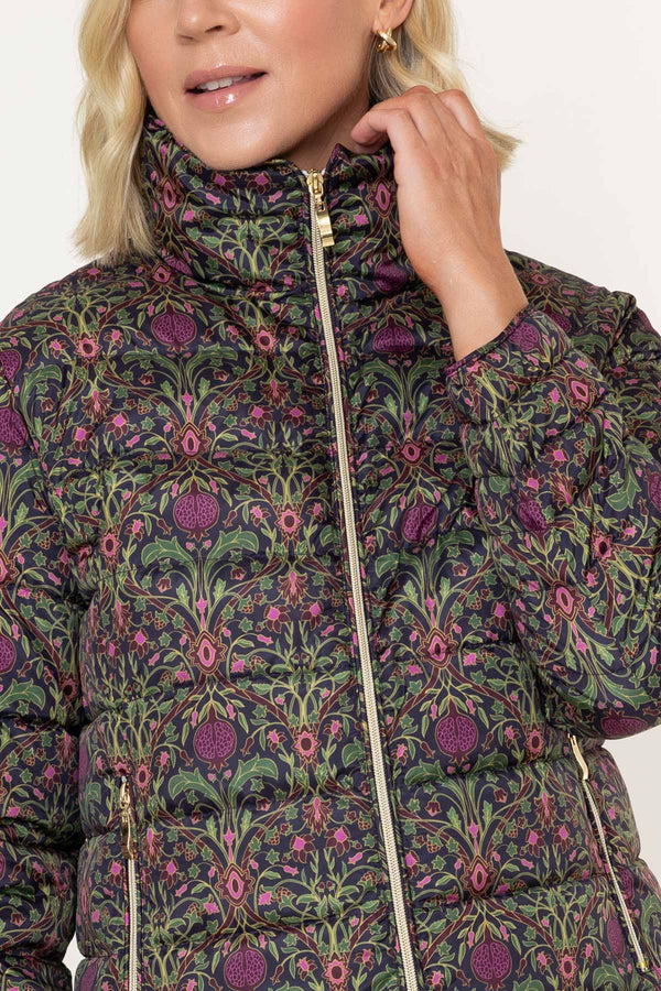 Carraig Donn Olive Printed Quilted High Neck Zip Pocket Jacket