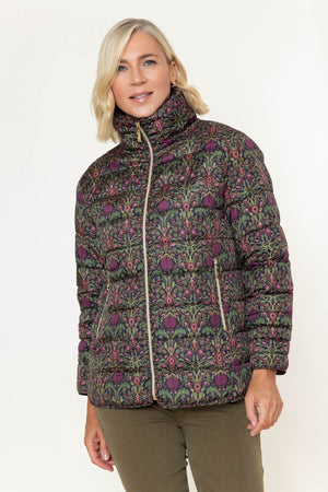 Carraig Donn Olive Printed Quilted High Neck Zip Pocket Jacket