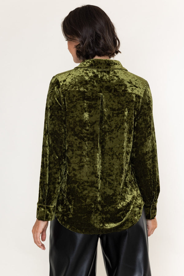 Carraig Donn Olive Velvet Long Sleeve Shirt