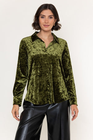 Carraig Donn Olive Velvet Long Sleeve Shirt