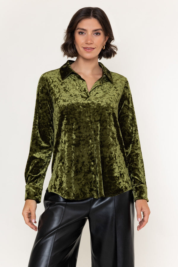 Carraig Donn Olive Velvet Long Sleeve Shirt