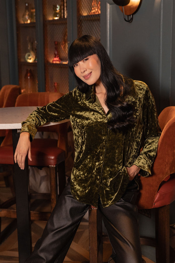 Carraig Donn Olive Velvet Long Sleeve Shirt