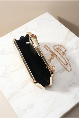 Gold Satin Gold Chain Clutch Bag