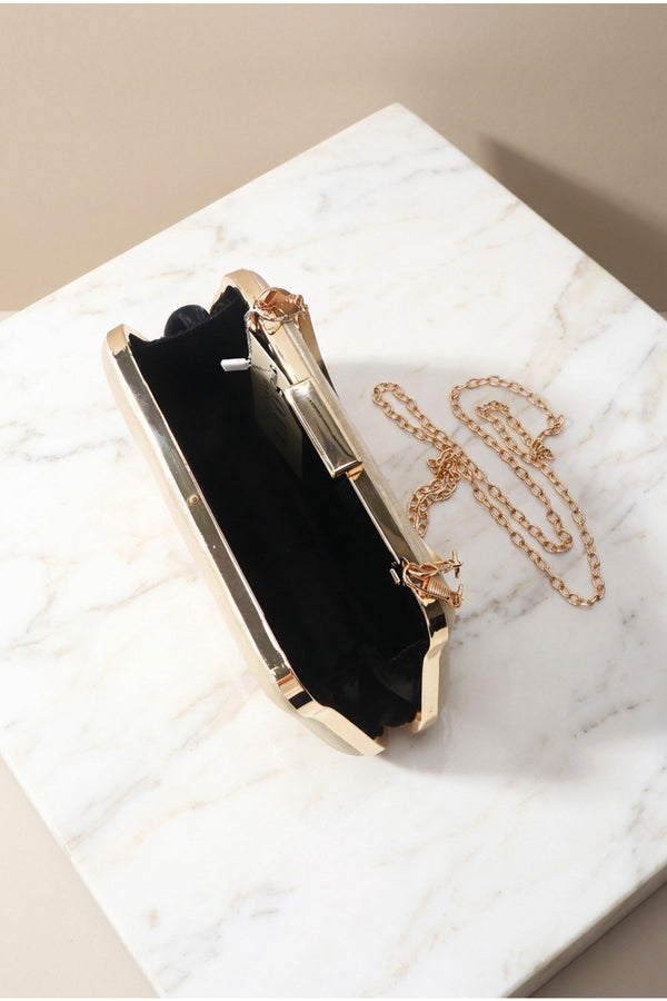 Gold Satin Gold Chain Clutch Bag