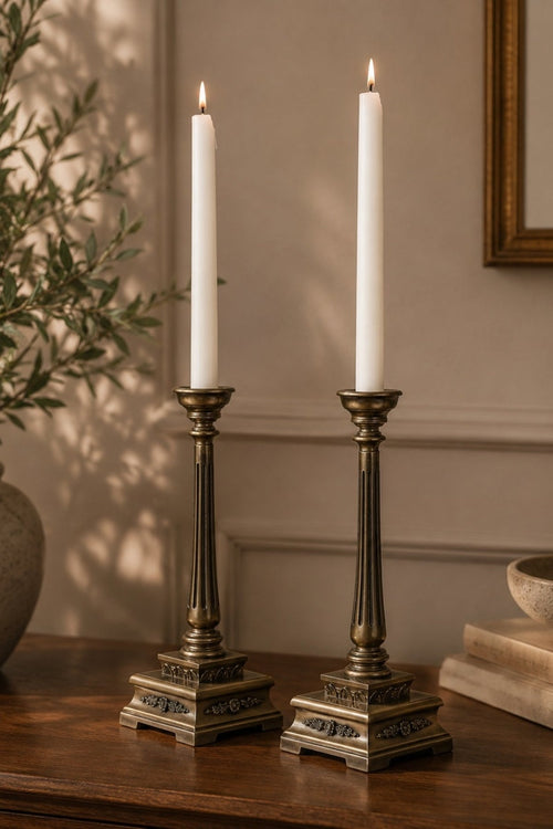 Oriental Candle Holder Set Of 2 in Bronze