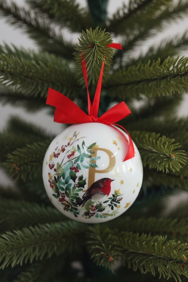 Carraig Donn P Christmas Robin Alphabet Tree Bauble