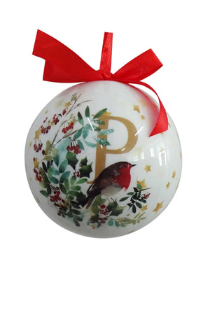 Carraig Donn P Christmas Robin Alphabet Tree Bauble