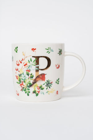 Carraig Donn P Christmas Robin Leaf New Bone China Alphabet Mug