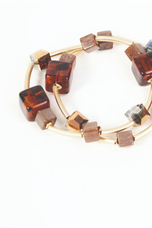 Carraig Donn Pack of 2 Brown Cube Bead And Stone Beaded Bracelets