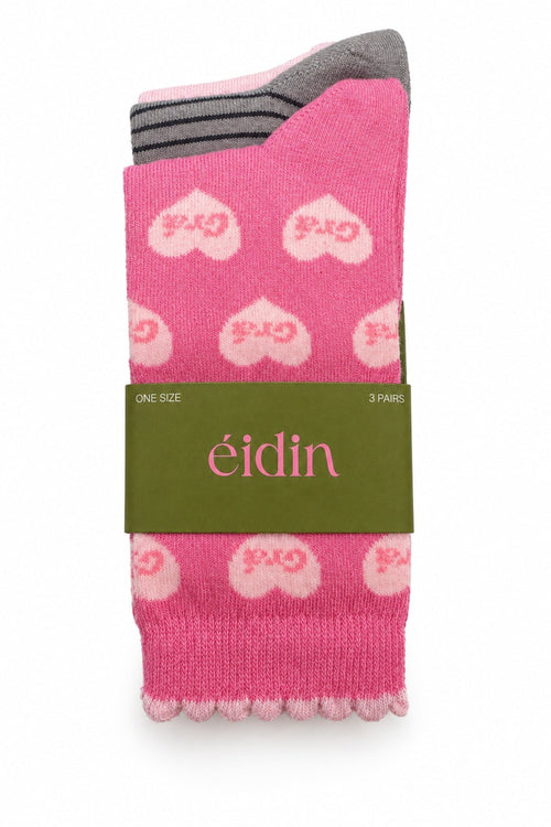Pack of 3 Pink & Grey Cotton Blend "Grá" Socks