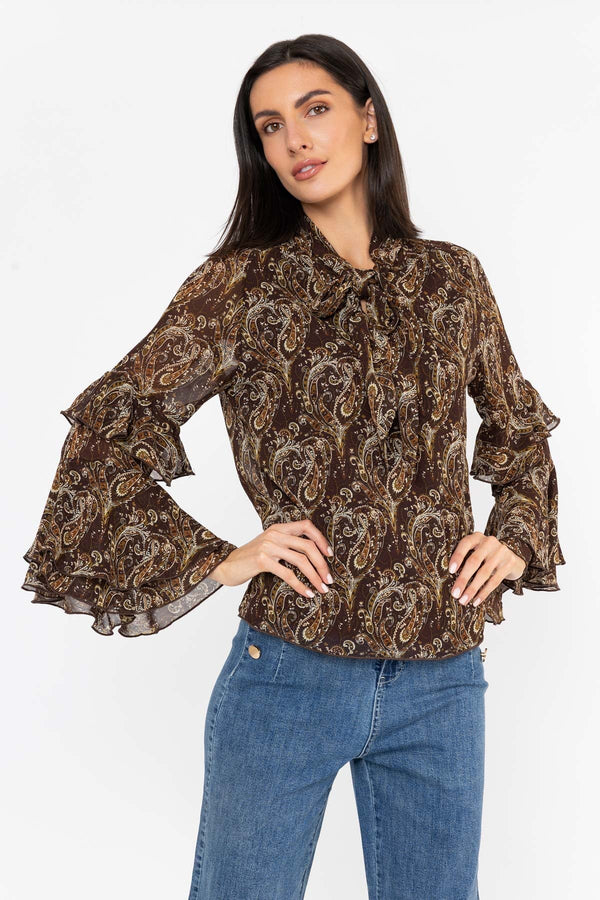 Carraig Donn Paisley Print Ruffle Sleeve Blouse