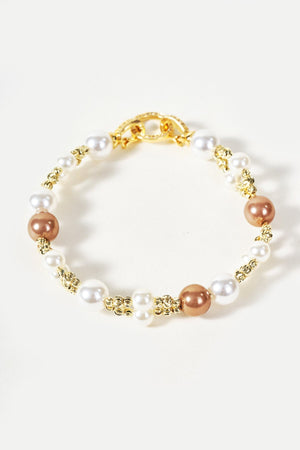 Carraig Donn Pearl & Clear Gemstone Ring Detail Beaded Bracelet