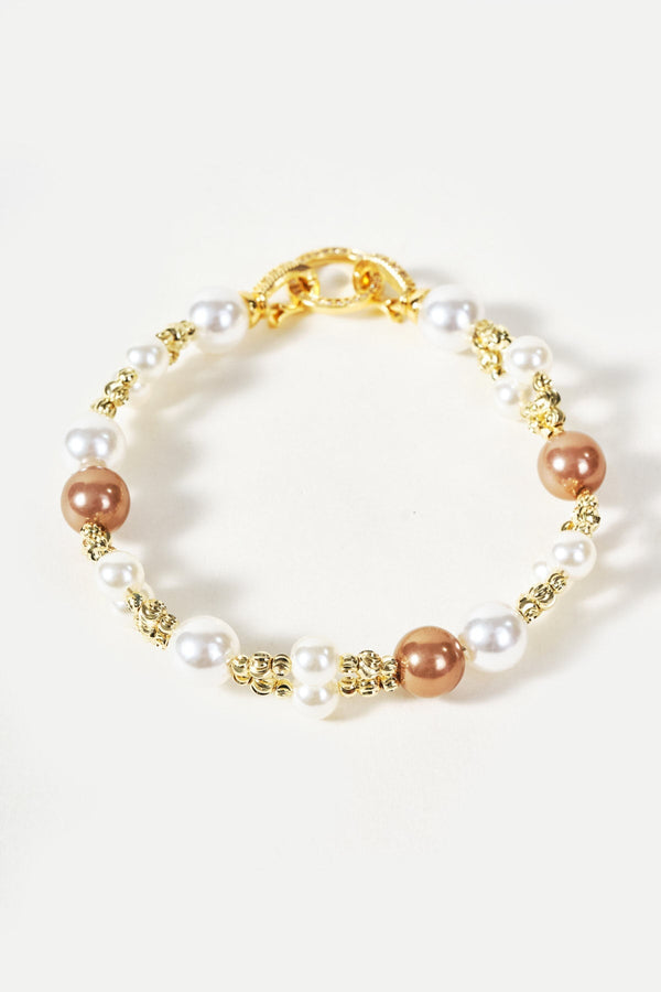 Carraig Donn Pearl & Clear Gemstone Ring Detail Beaded Bracelet