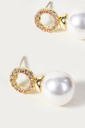 Carraig Donn Pearl & Clear Gemstone Ring Detail Stud Earrings