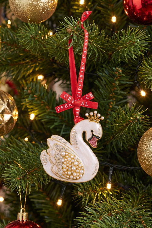 Pearl Swan Christmas Tree Decoration