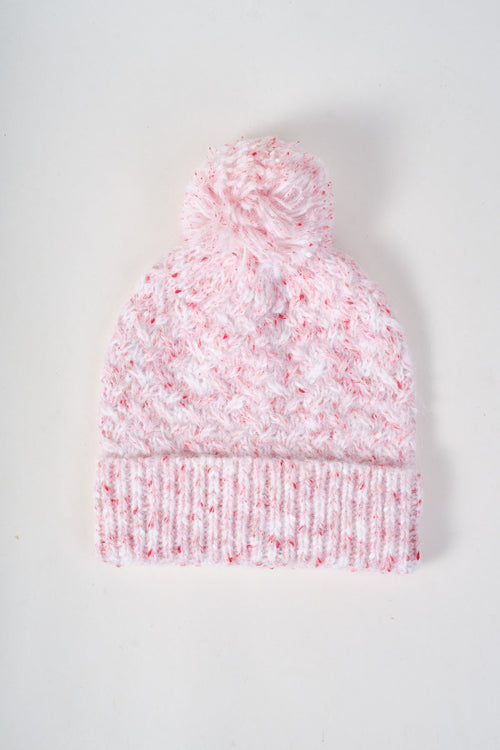 Pink Cable Knit Pom Pom Beanie Hat