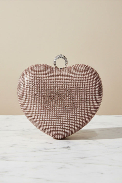 Pink Chainmail Ring Detail Heart Clutch Bag