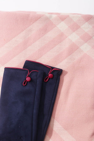 Carraig Donn Pink Check Scarf & Navy Button Glove Gift Set