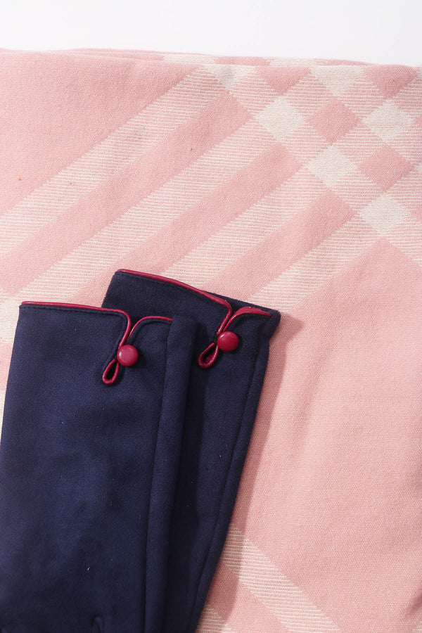 Carraig Donn Pink Check Scarf & Navy Button Glove Gift Set