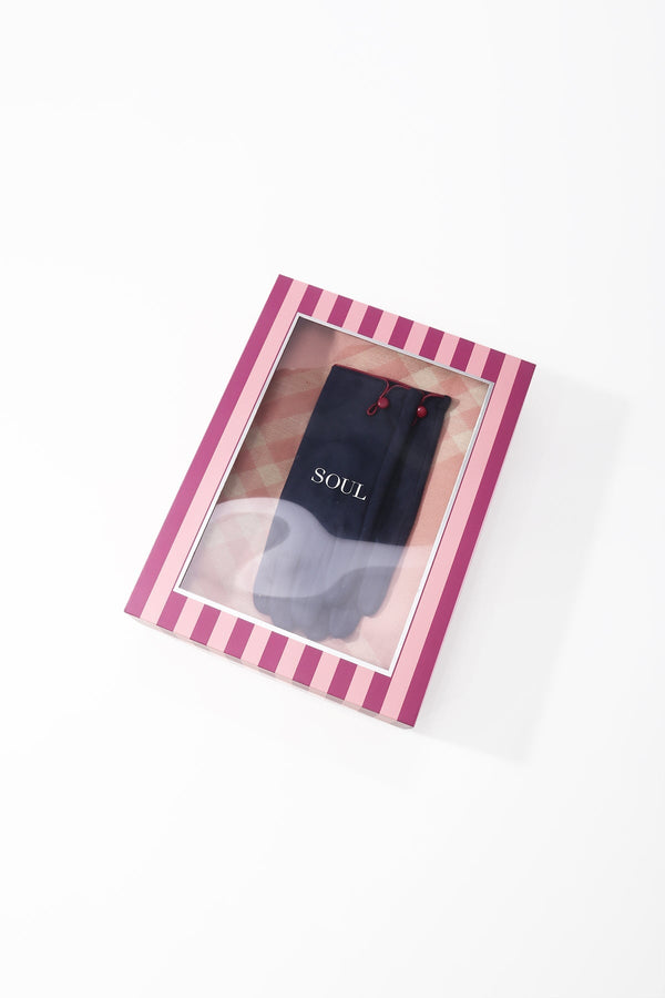 Carraig Donn Pink Check Scarf & Navy Button Glove Gift Set